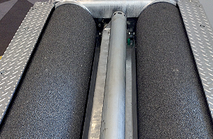 Roller brake tester installed in struck service workshop