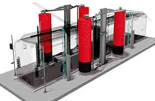 Drive thru Bus Wash 4PL showing bus moving along guide rails