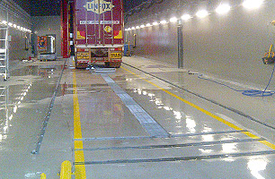 Truck after under chassis wash cycle complete