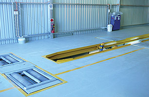 RMS Workshop inspection and service pit, all components were prefabricated and made to RMS testing facility standards